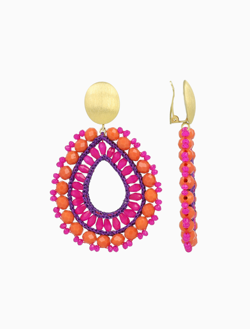 Fuchsia Oorbellen Vos Open Drop L Irr. Stones Clip