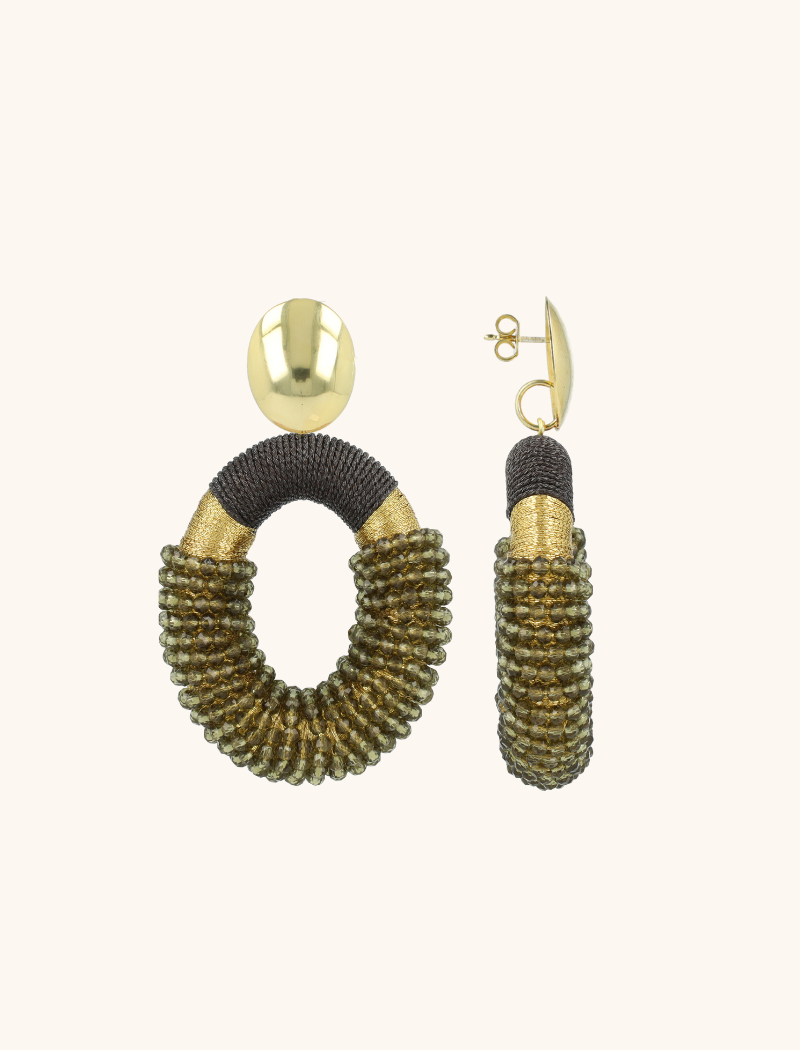 Dark Olive Earrings Yara Combi Oval L