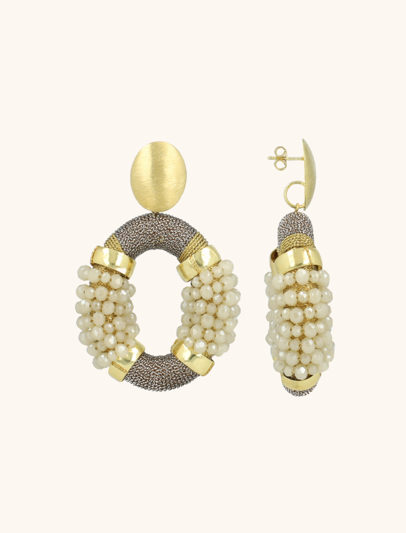 Beige Oorbellen Caroline Combi Oval L Premium