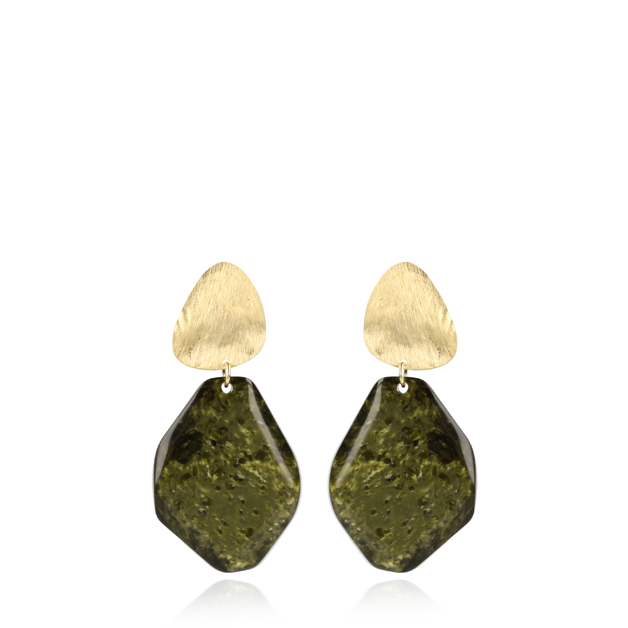 Marble Donker Groen Oorbellen Asymmetrisch Rock L
