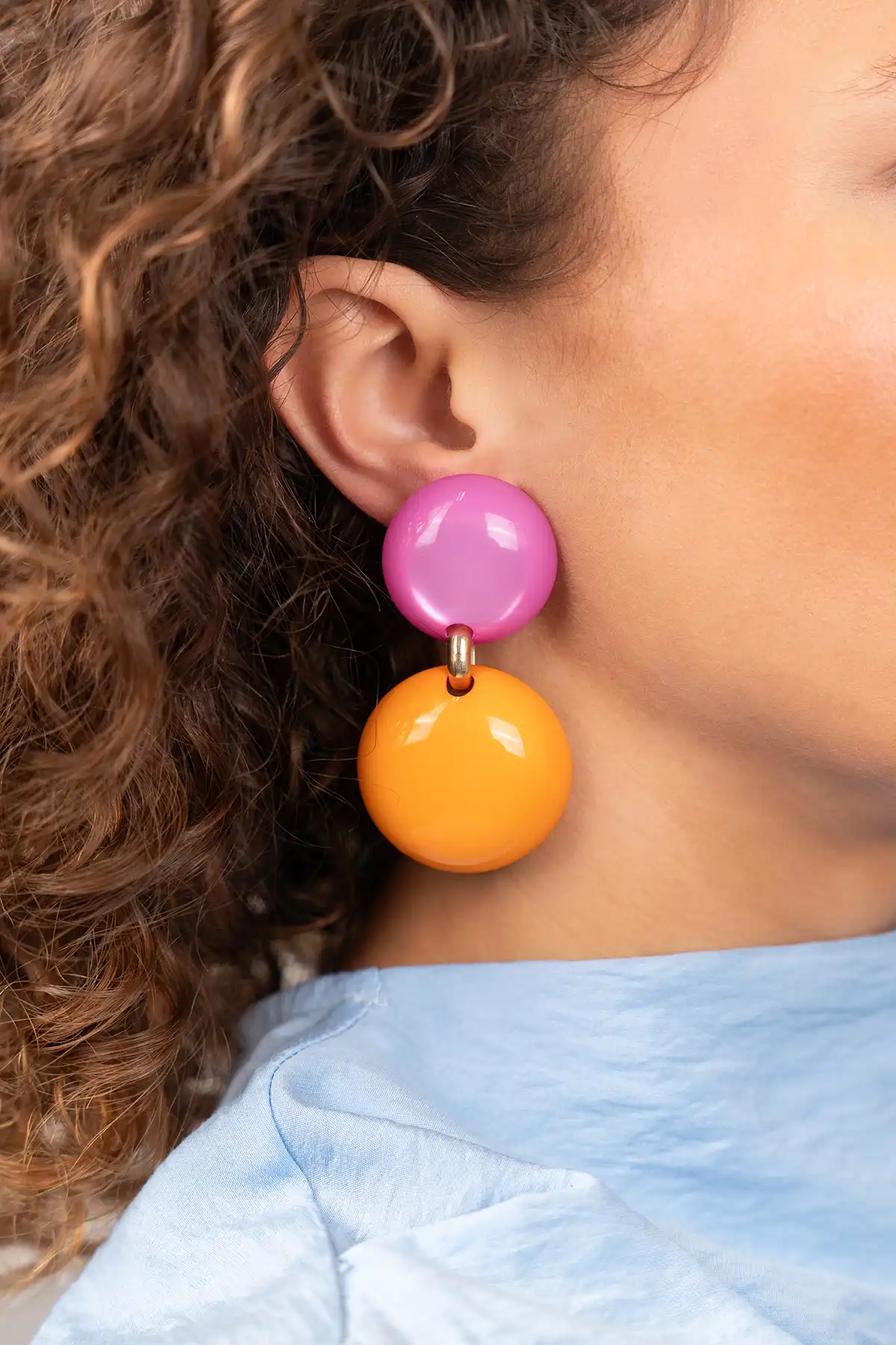 Fuchsia/ Oranje Oorbellen Polly Statement Double Round M