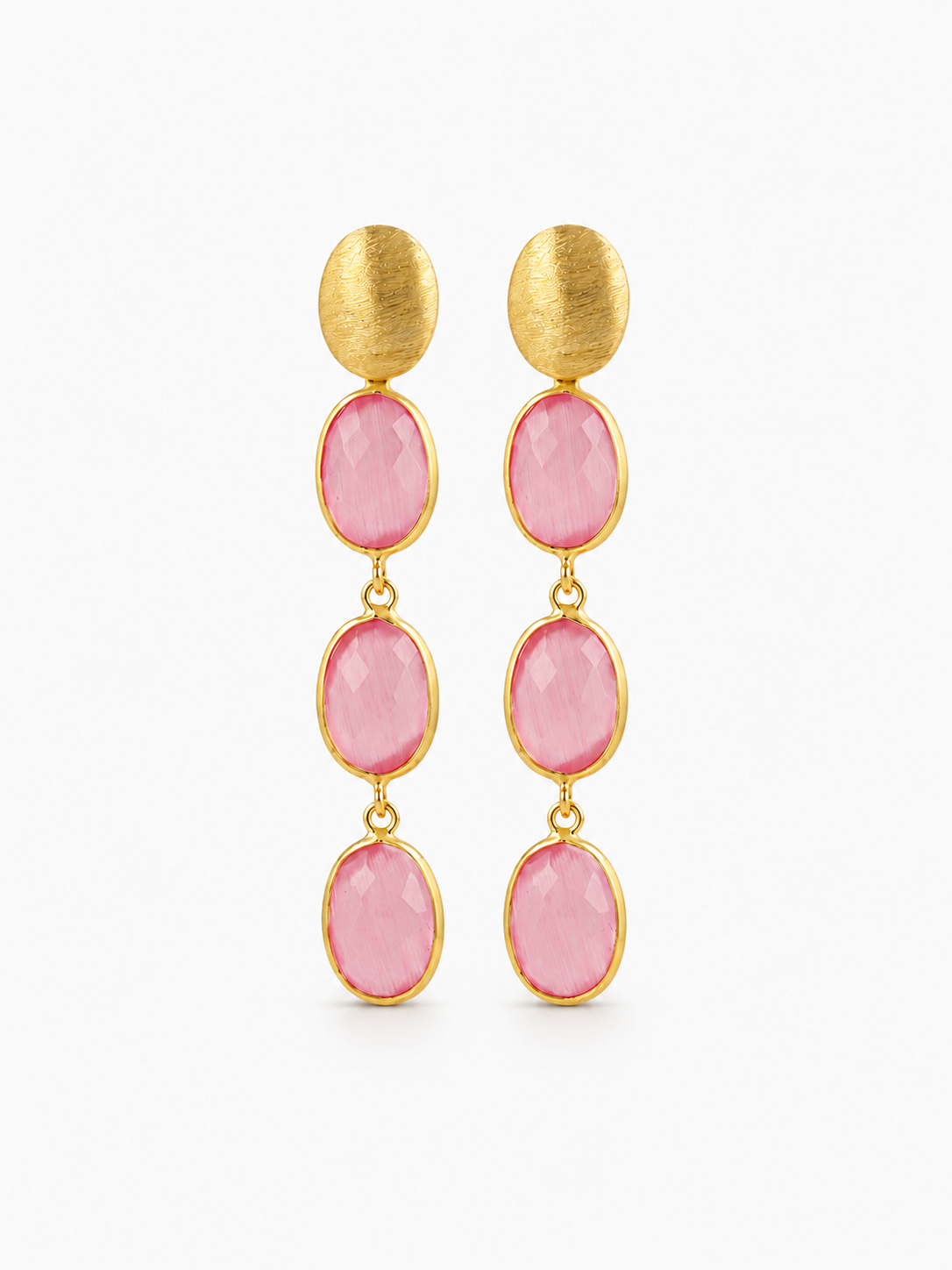 16.045 - gold colored sunset pink three framed stones