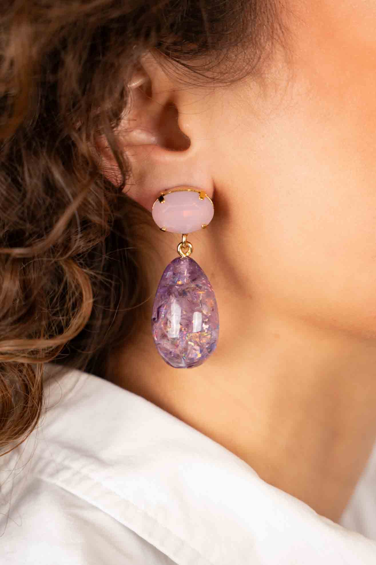 Purple Earrings Merel Drop Rhinestone