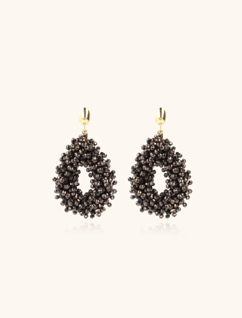 Metallic Brown Earrings Louise Double Stones Drop L 