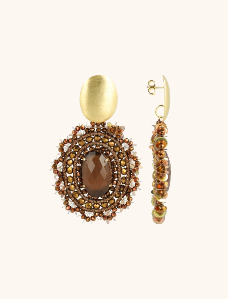 Koperen Oorbel Silk Filled Oval with Sequins L
