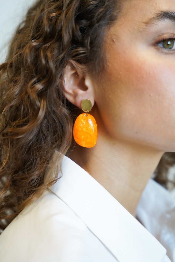 Marble Orange Earrings Little Sara Asymmetrical Oval S