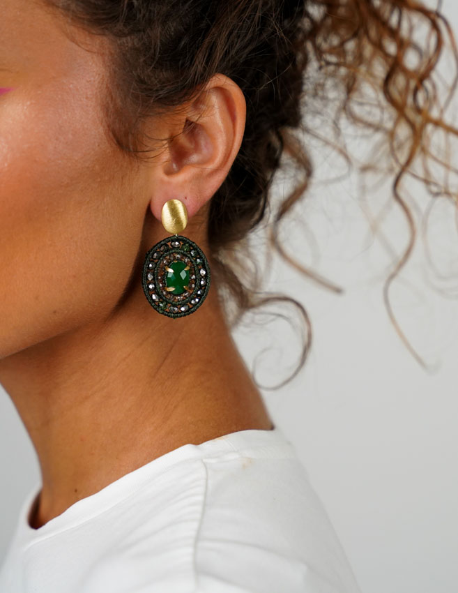 Green Earrings Belle Oval M With Stone