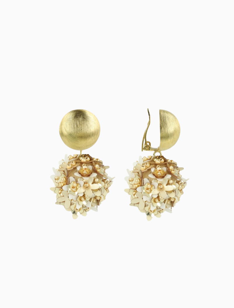 Mixed Gouden Sequin Flower Globe Oorbellen M Clip