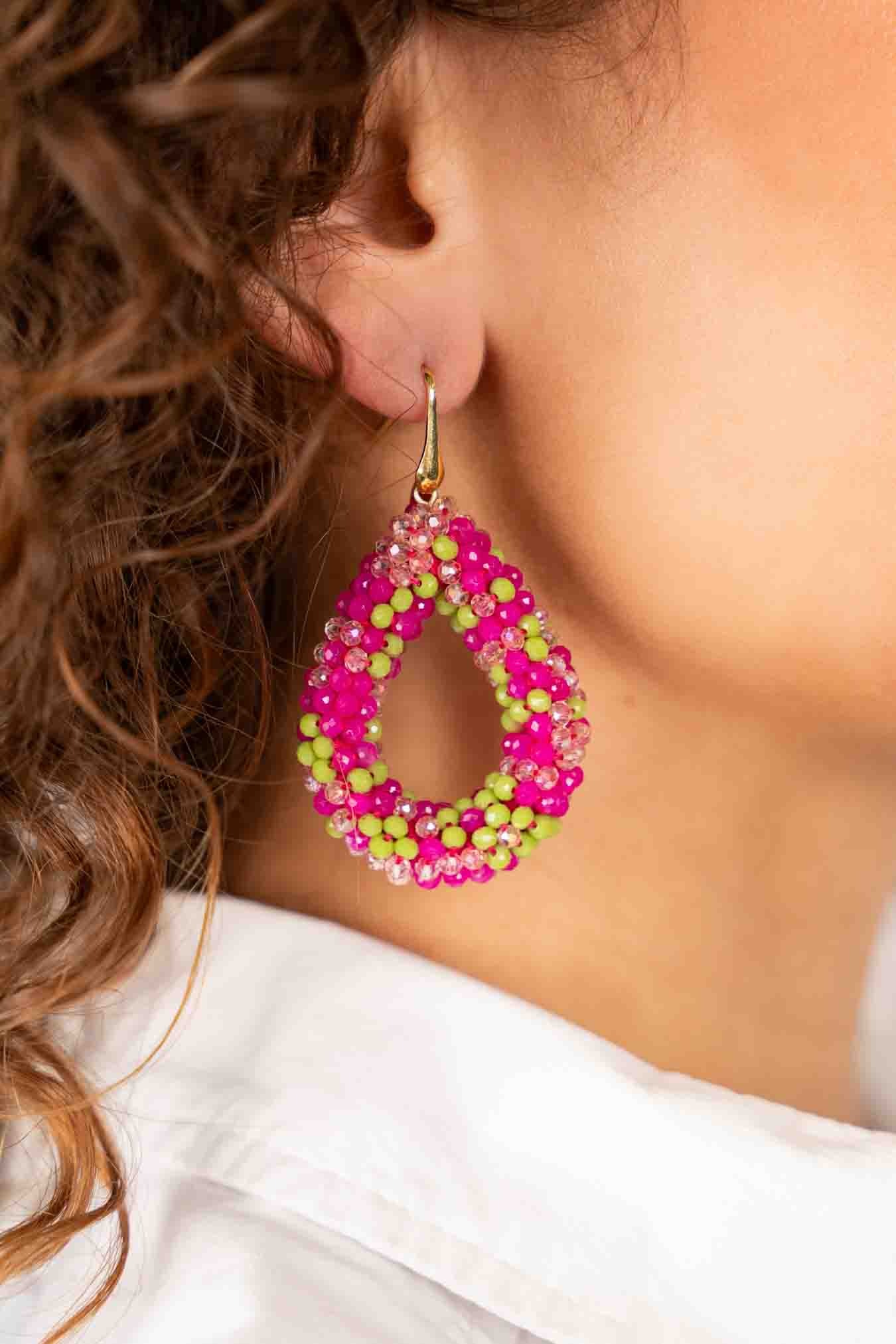 Fuchsia Lime Earrings Berry Drop L