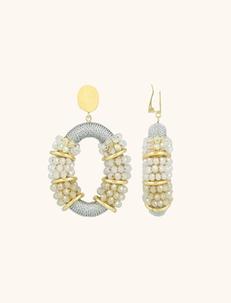 Crystal Silver/Nude Earrings Elle Combi Oval Deluxe M Clip