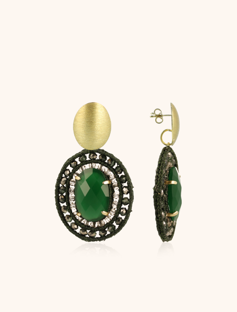 Green Earrings Belle Oval L With Stone