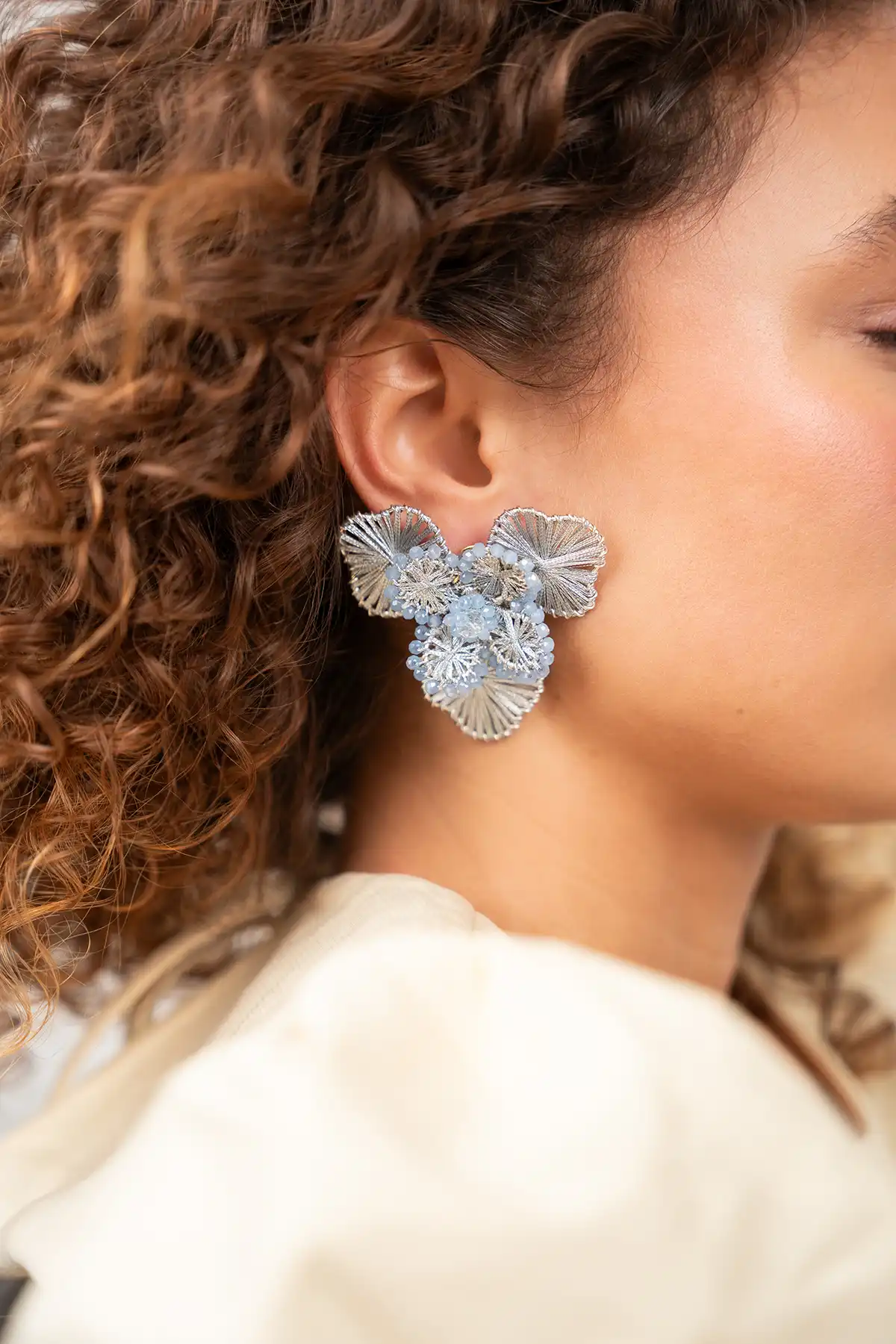 Silver Oorbellen Aster Flower L