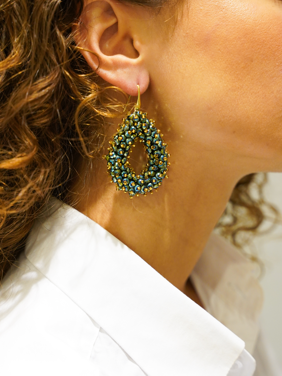 Metallic Groene Oorbellen Louise Double Stones Drop L 