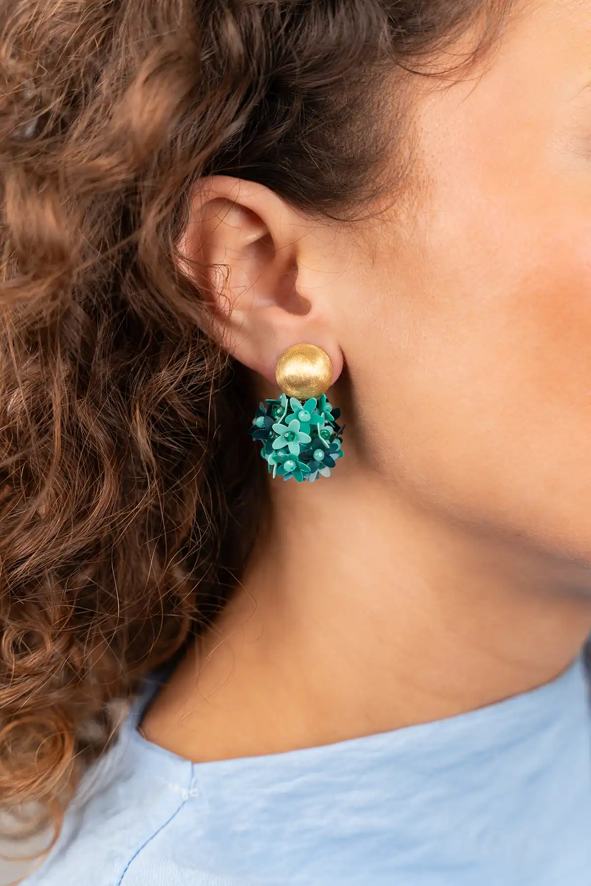Turquoise Oorbellen Daisy Sequin Flower Globe S