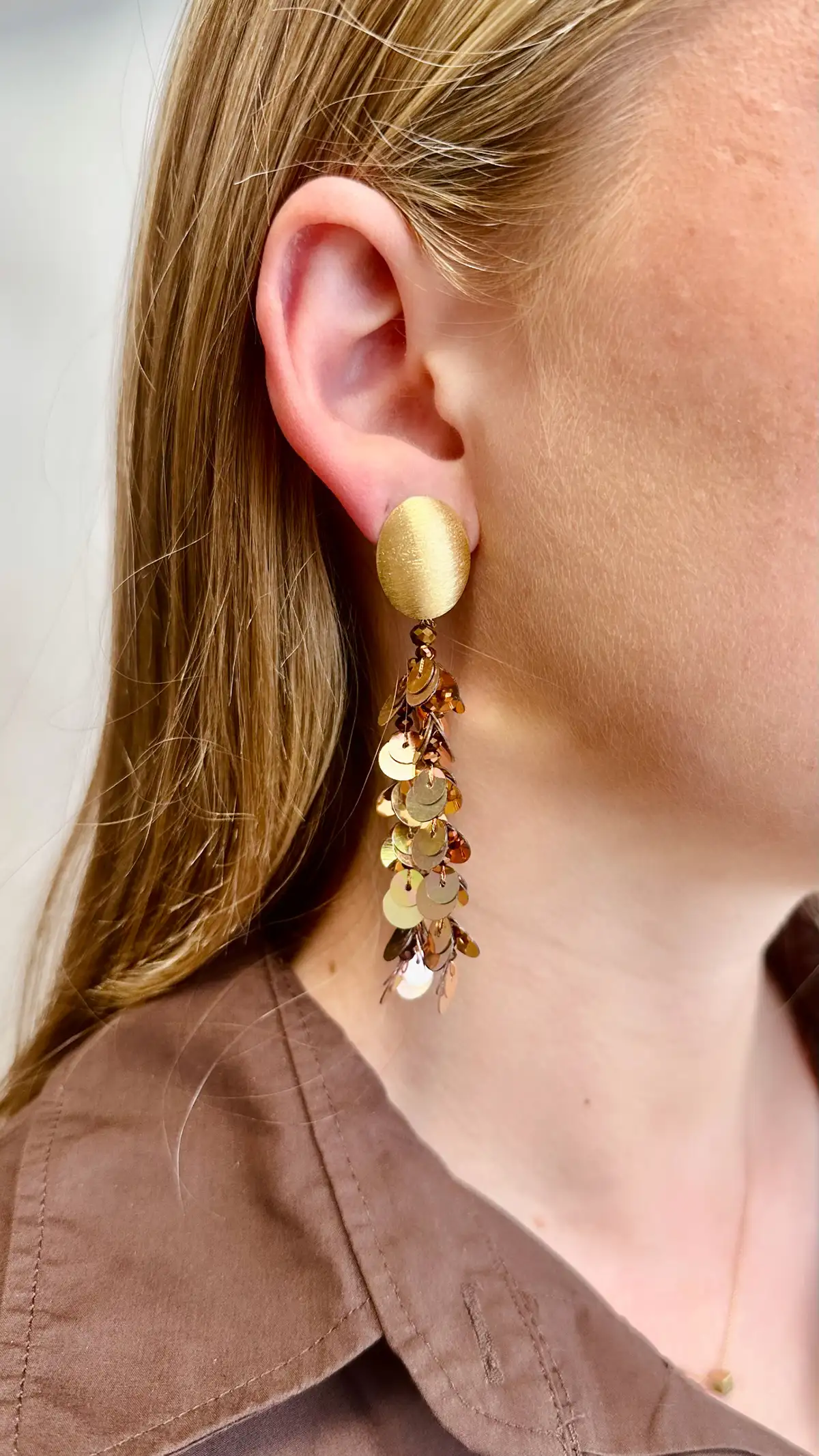 Koperen Oorbellen Sequin Single Fall L