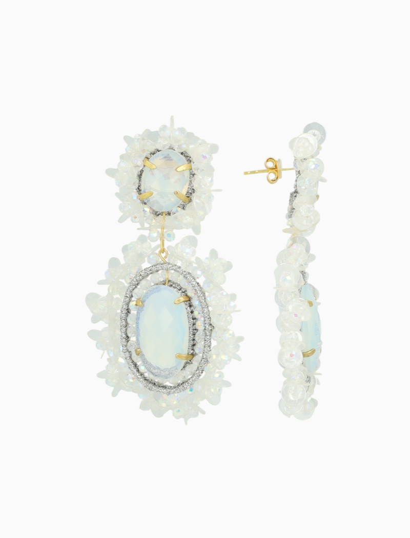 Crystal Silver Earrings Lara Pendant Double L  