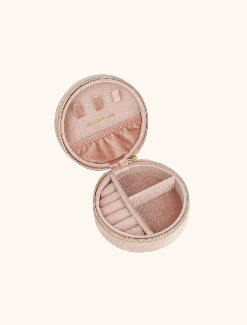 Roze Velvet Sieradenbox Rond