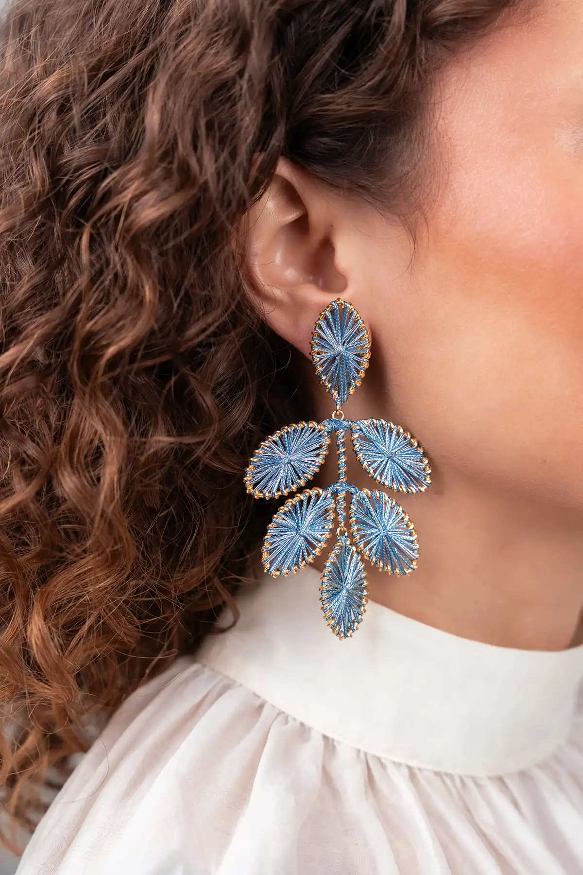 Blue Earrings Flower Leafs L Beatrice