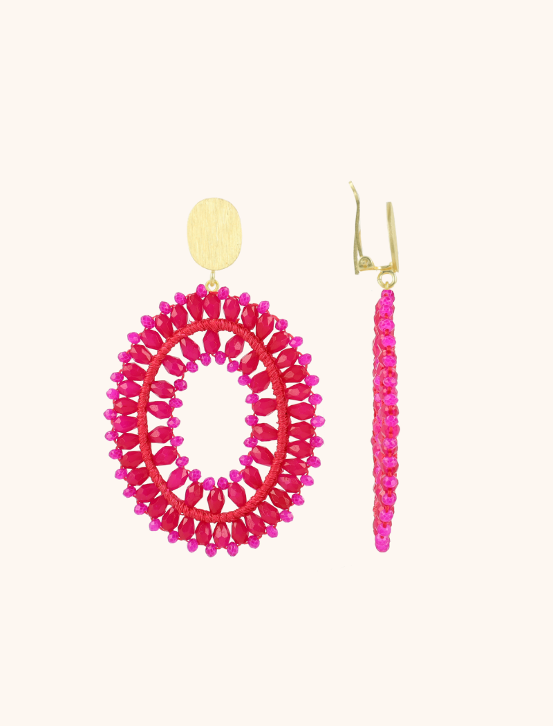 Fuchsia Earrings Noa Oval Double L Clip