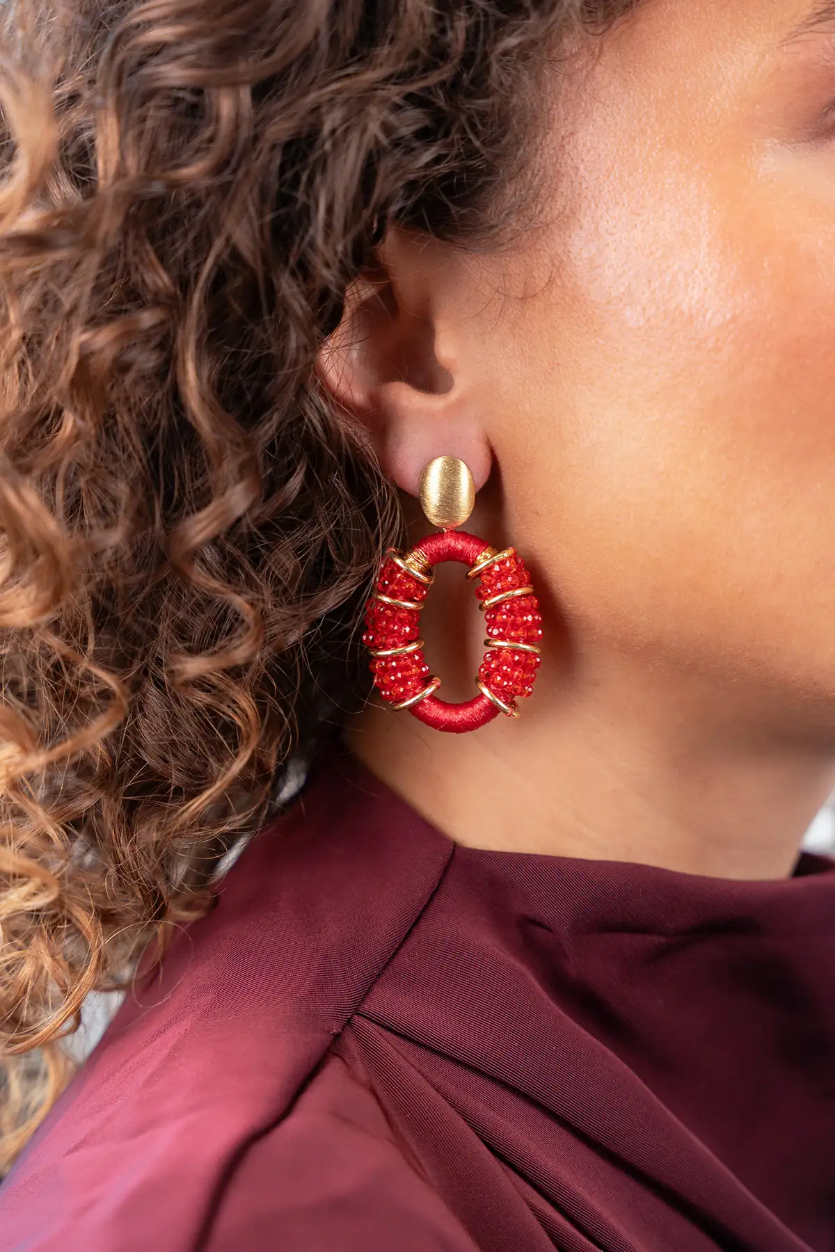 Neon Rode Oorbellen Combi Oval Deluxe M Elle