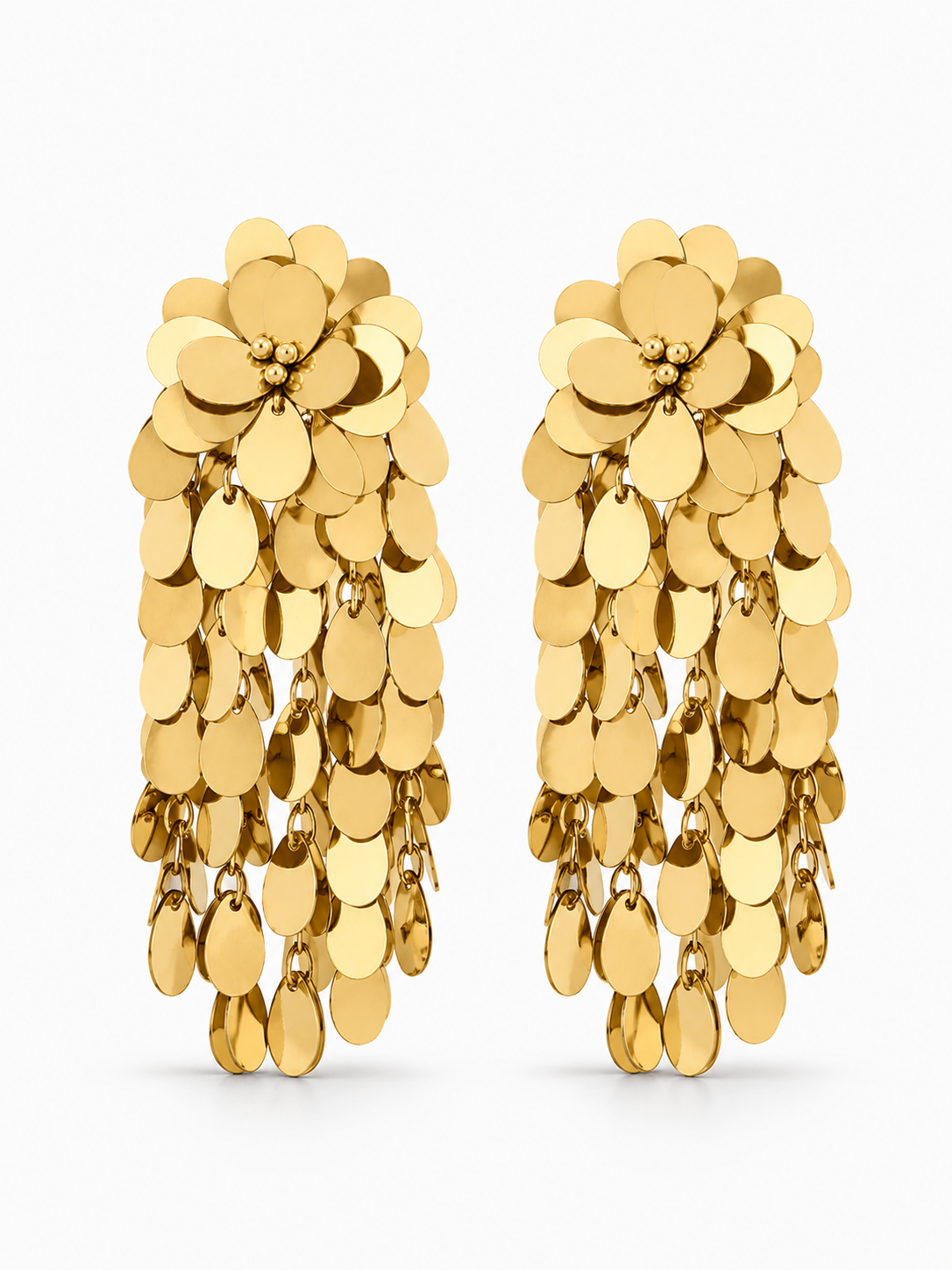 Veda – Sequin Rain Drop Earrings L – Gold