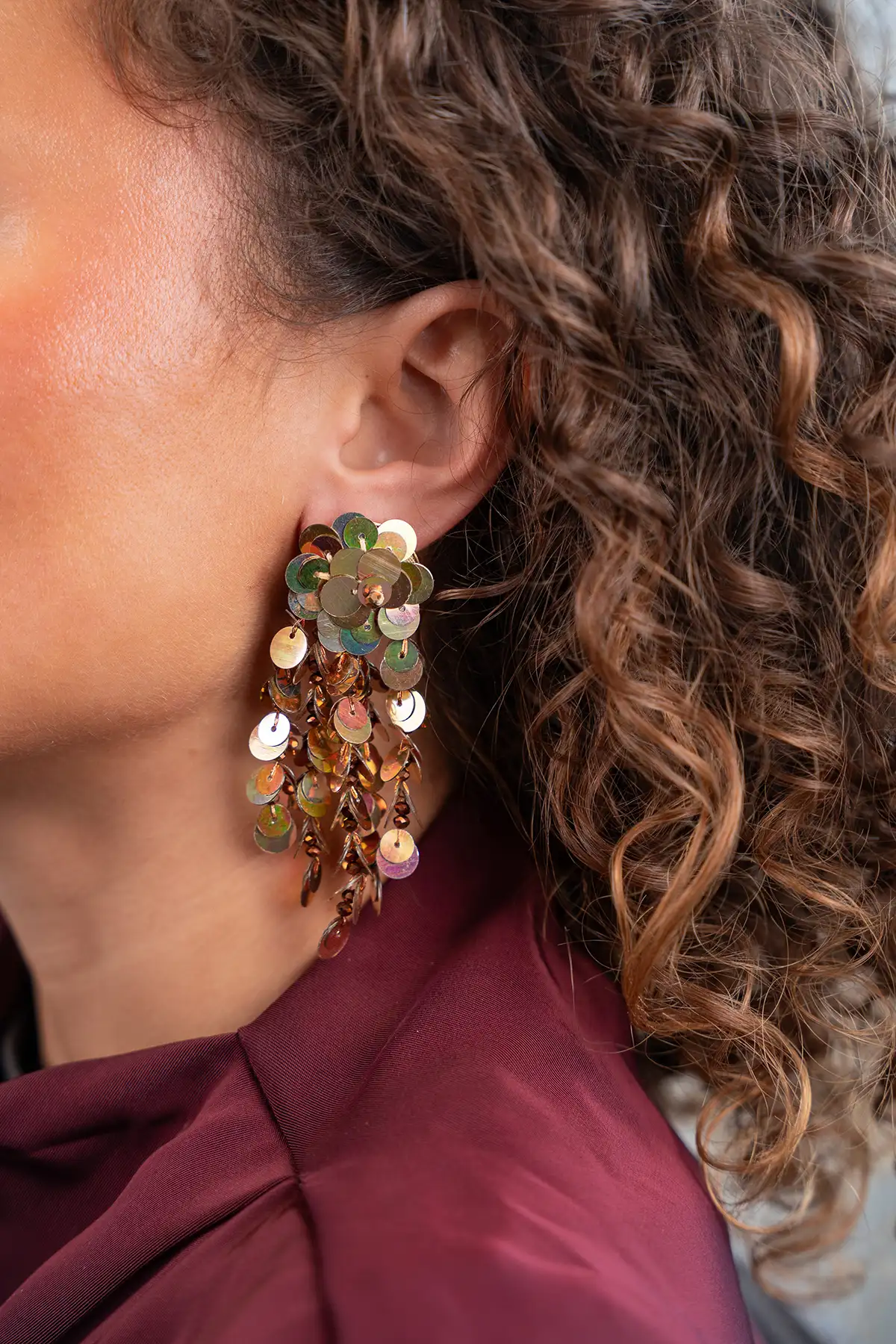 Koperen Oorbellen Annabel Sequin Wild Waterfall