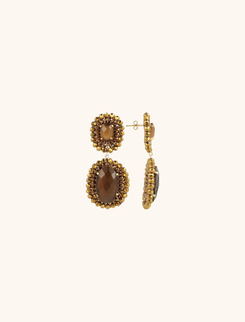 Koperen Oorbellen Double Beaded Oval