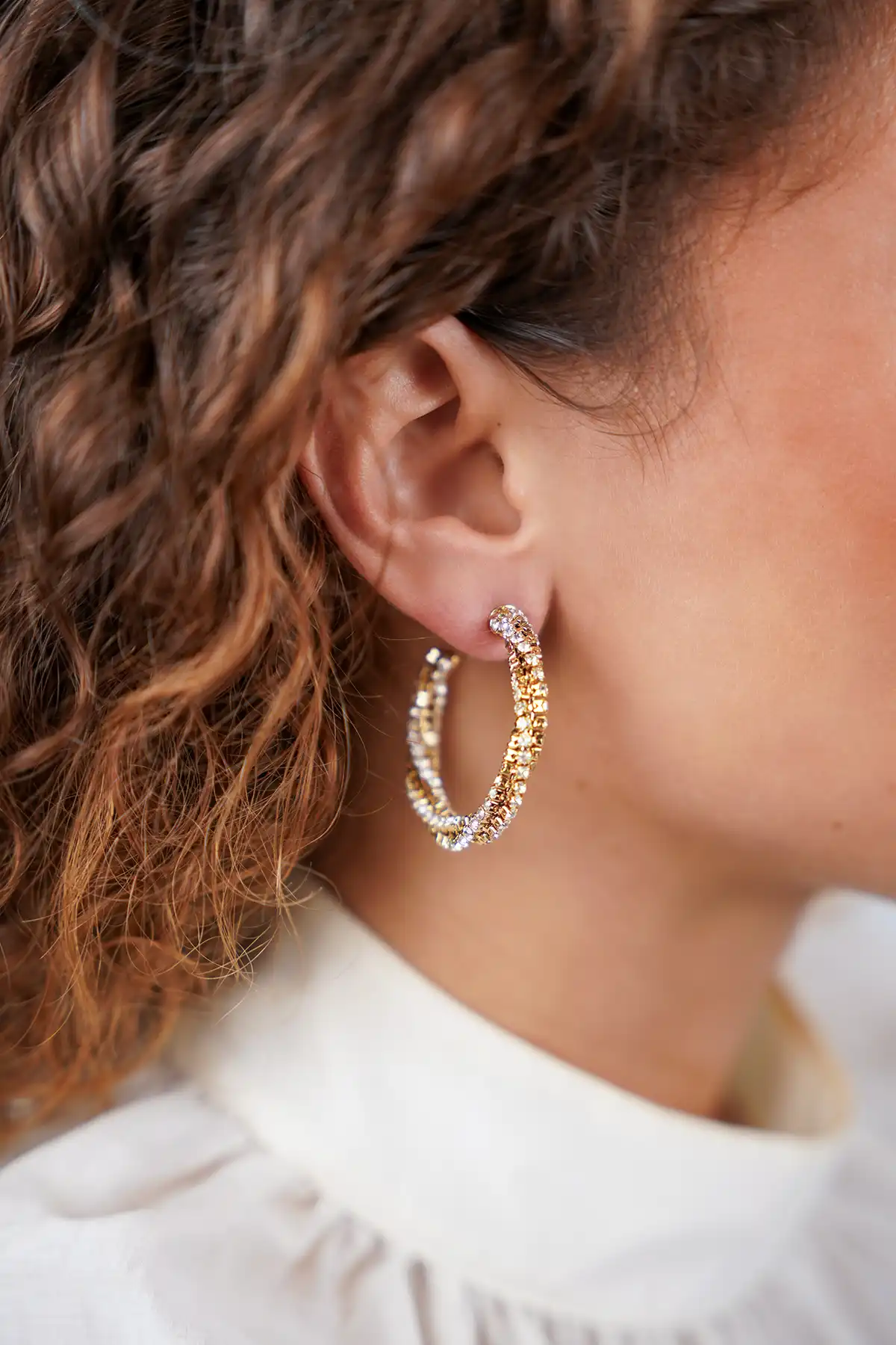 Gold/Crystal Oorbellen Stevie Twisted Tennis Creool M