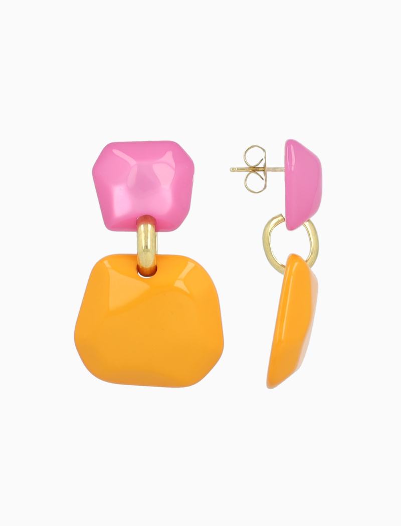 Fuchsia Oranje Oorbellen Lyra Statement Earring Double M
