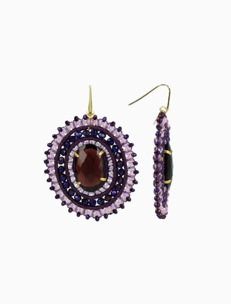 Diep Paarse Oorbellen Jamie Filled Oval 3 Ringen met Steen L