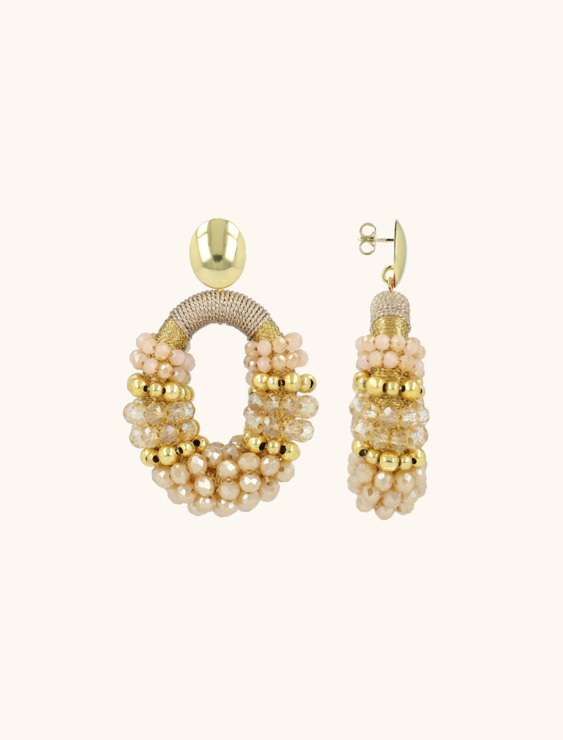 Beige Tangerine Oorbellen Viv Combi Ovaal M