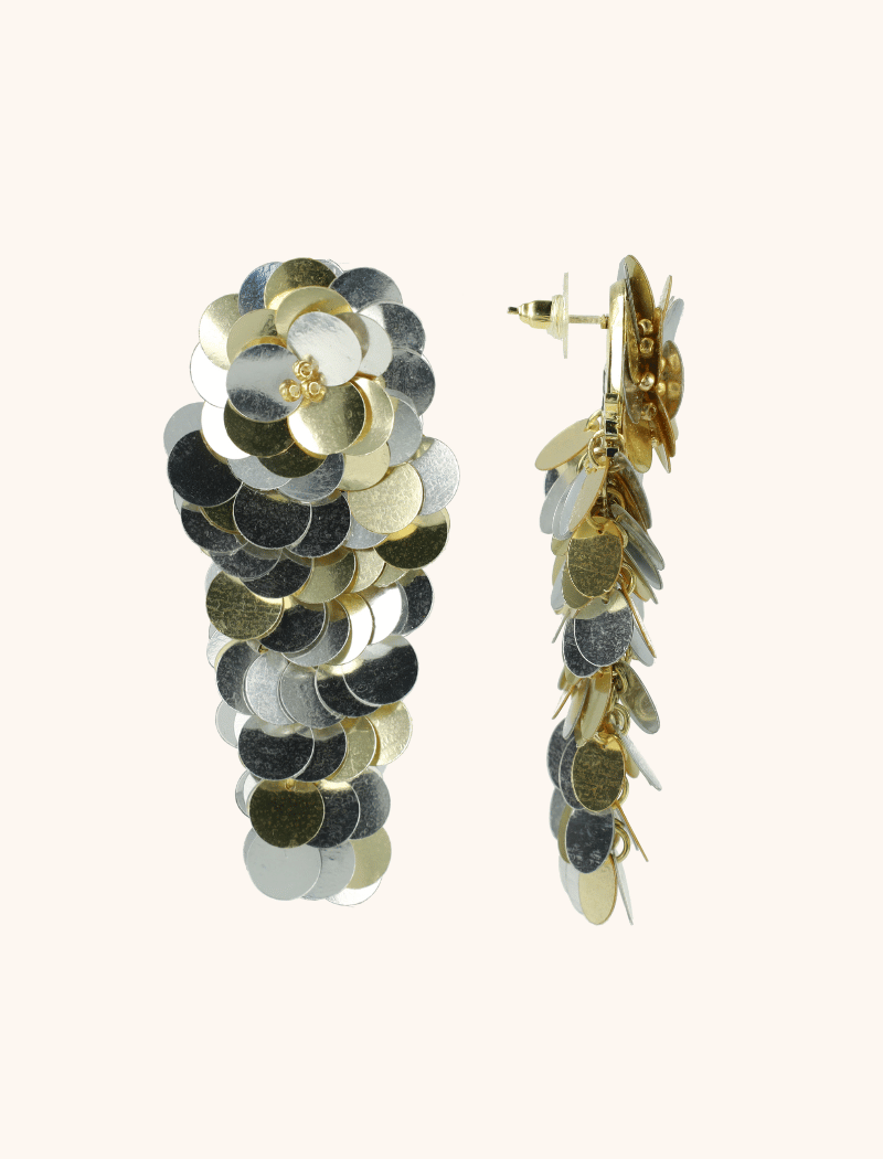 Zilver Gouden Sequin Waterfall Oorbellen L