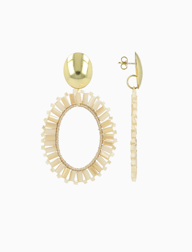 Mixed beige oorbellen Naomi ovaal L