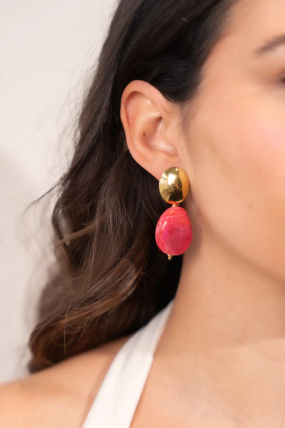 Pink Marble Oorbellen Amber Squeezed Drop
