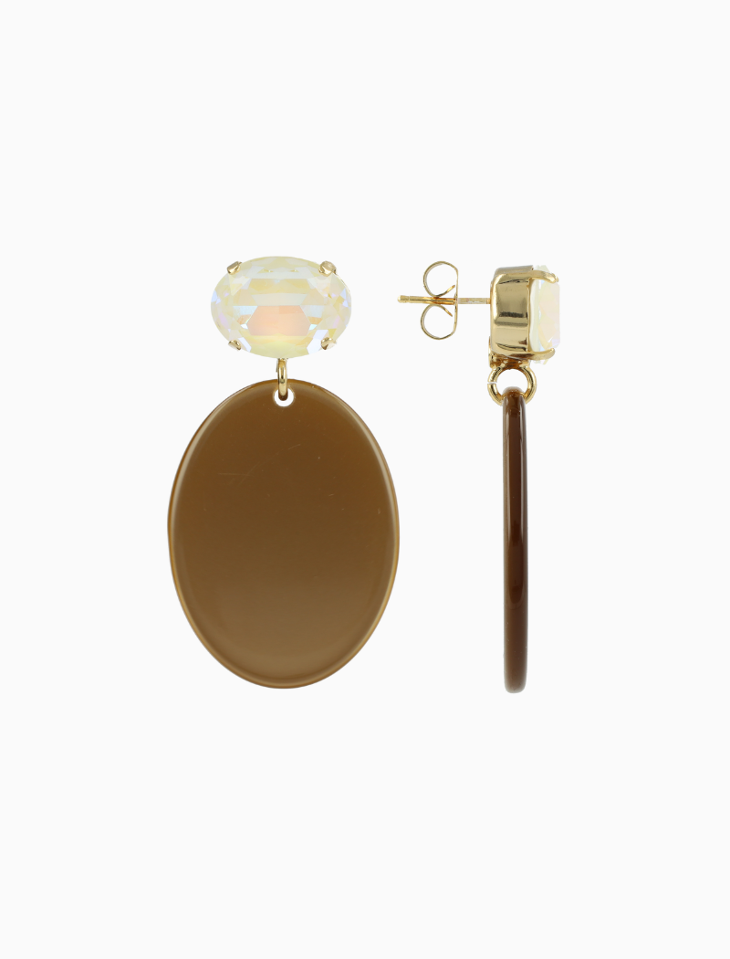 Bruine oorbellen Celia ovaal S strass crystal