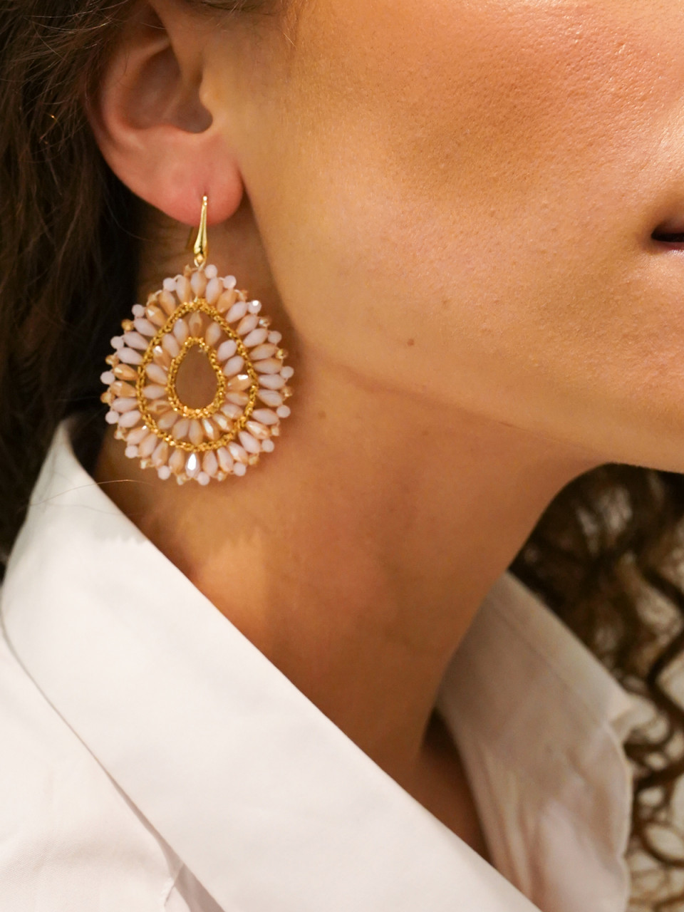 Perzik Oorbellen Silk Drop Double Crystal