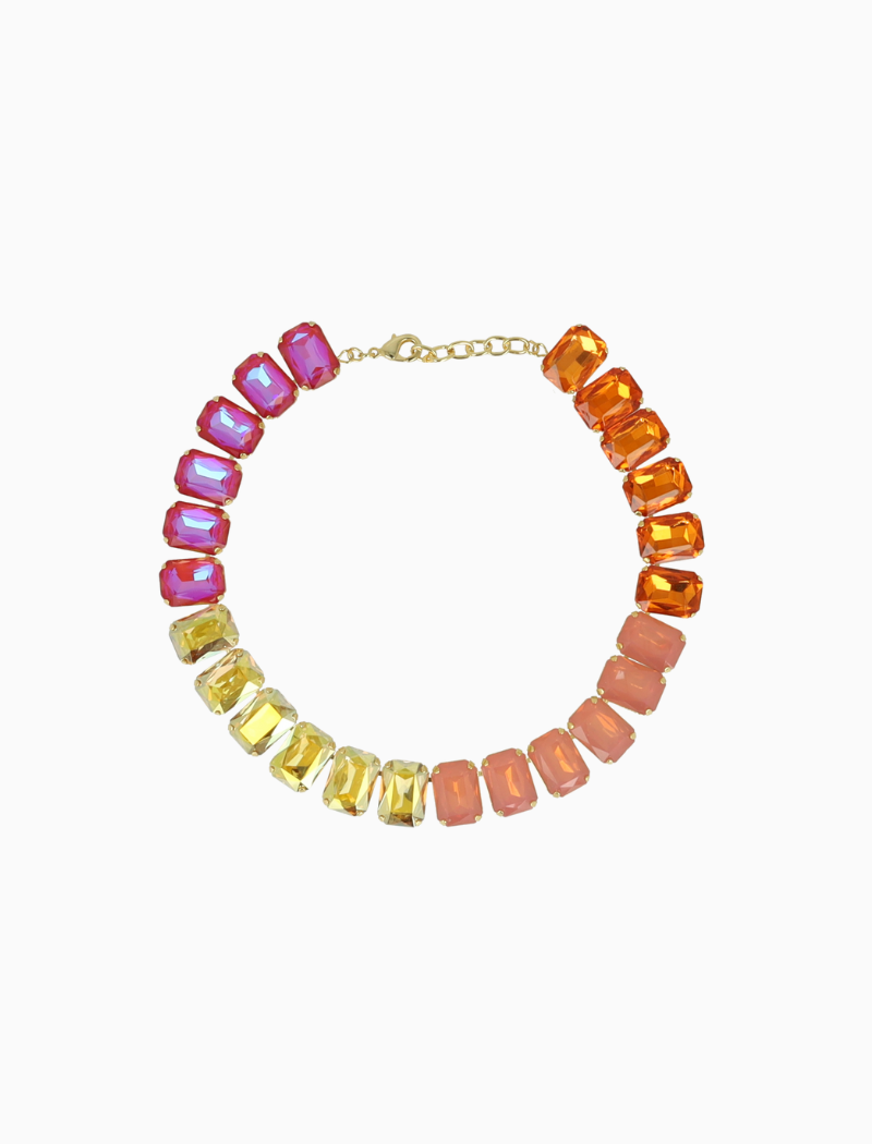 Oranje/roze Ketting Eloise Rectangle Stones M