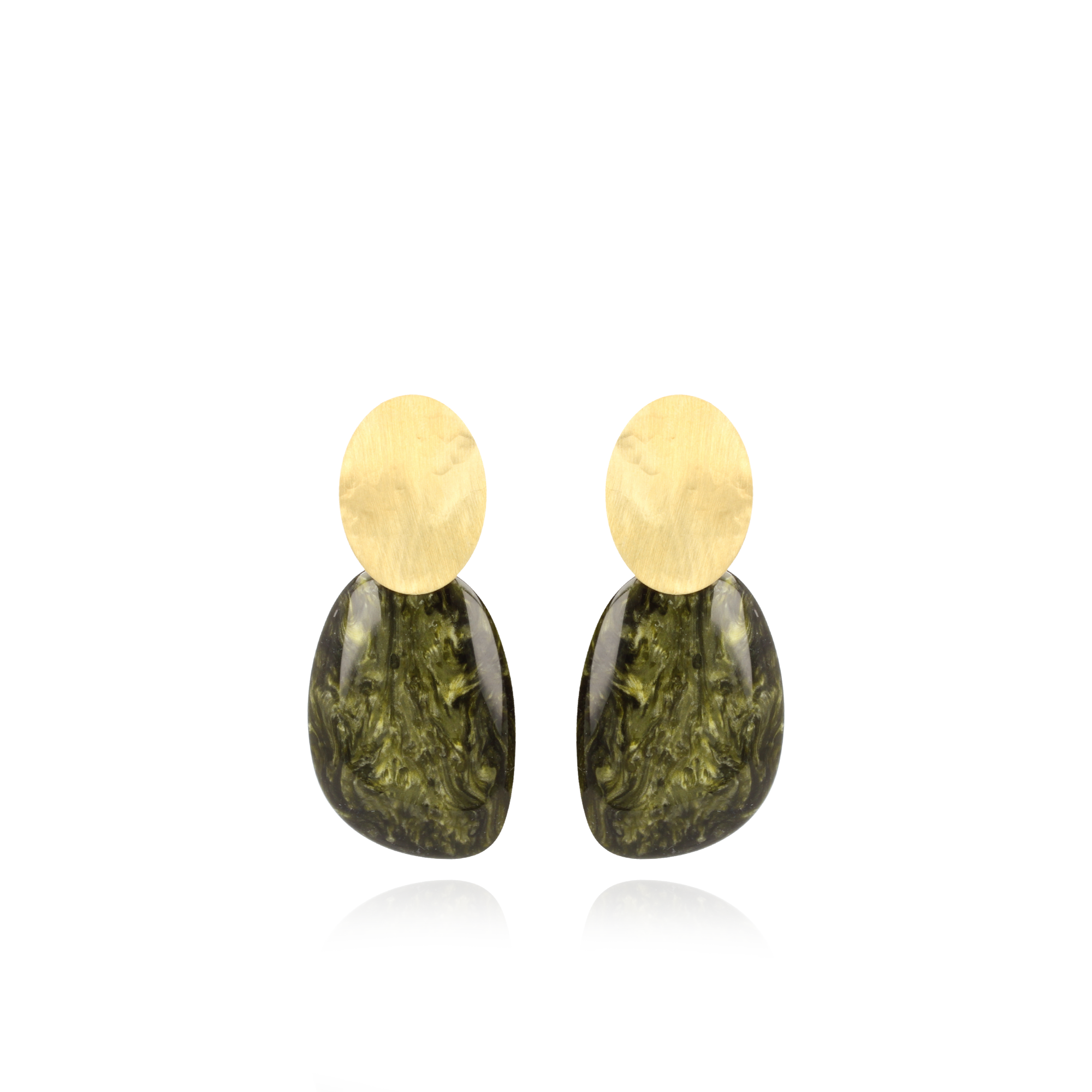 Marble Donker Groene Oorbellen Sara Asymmetrisch Ovaal L