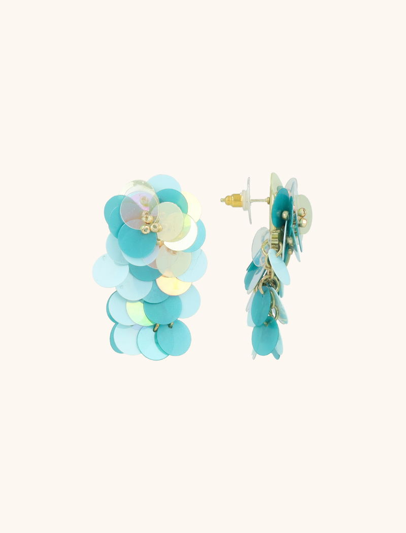 Blaue Ohrringe Linde Pailletten Blumen Wasserfall M  