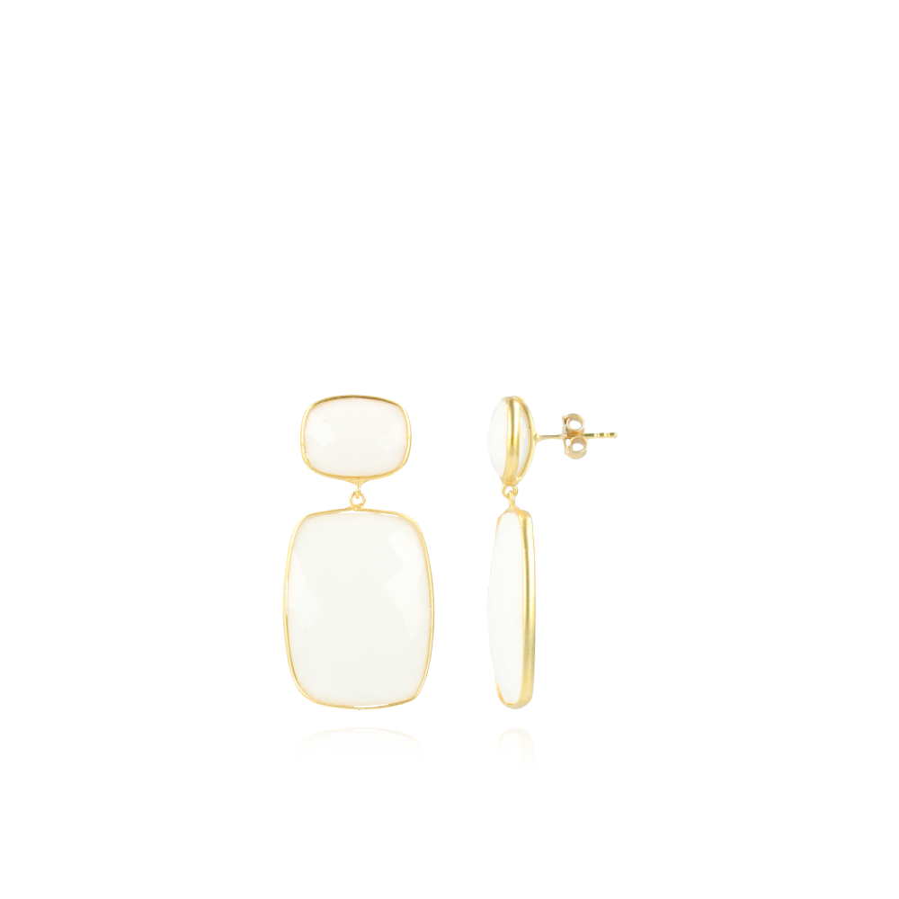 White Earrings Mint Quartz Square 