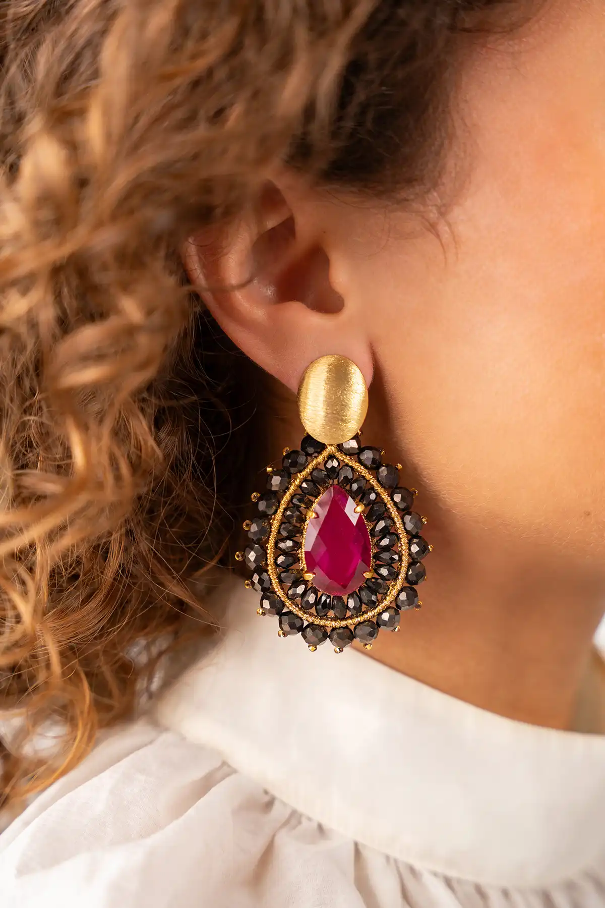 Metallic Bruine Fuchsia Oorbellen Berber Double Quartz Crystal Drop L