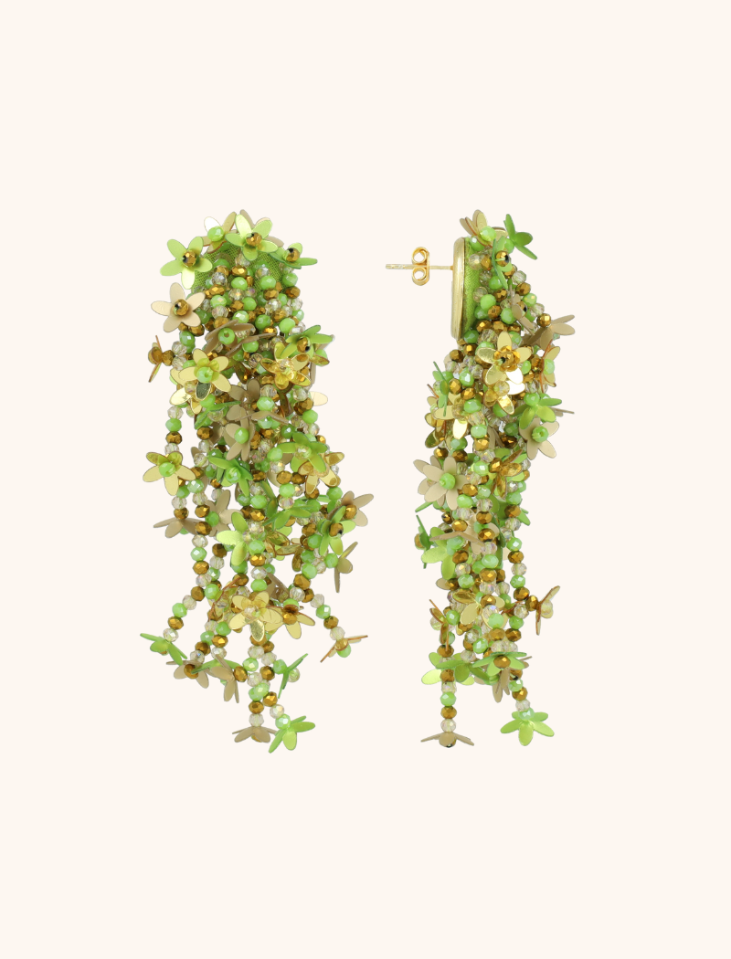 Green Earrings Lilly Flower Strings L