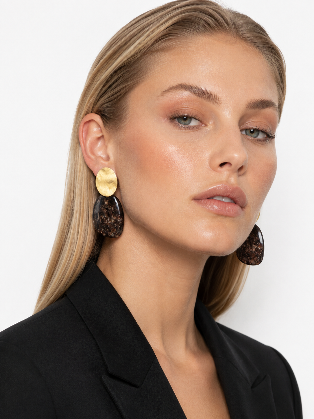 Brass - Gold Asymmetric Oval L - Marble Brown