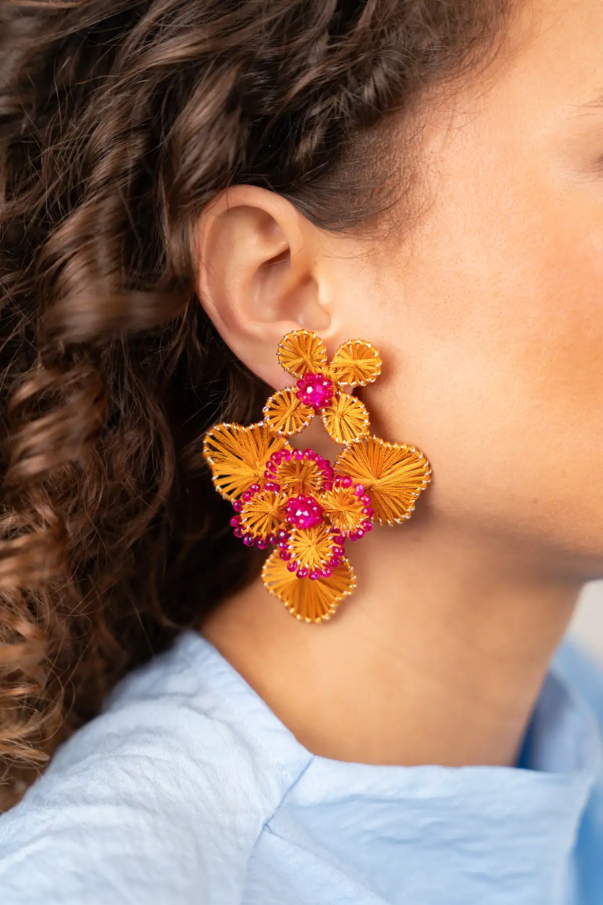 Oranje Oorbellen Debby Double Flower L