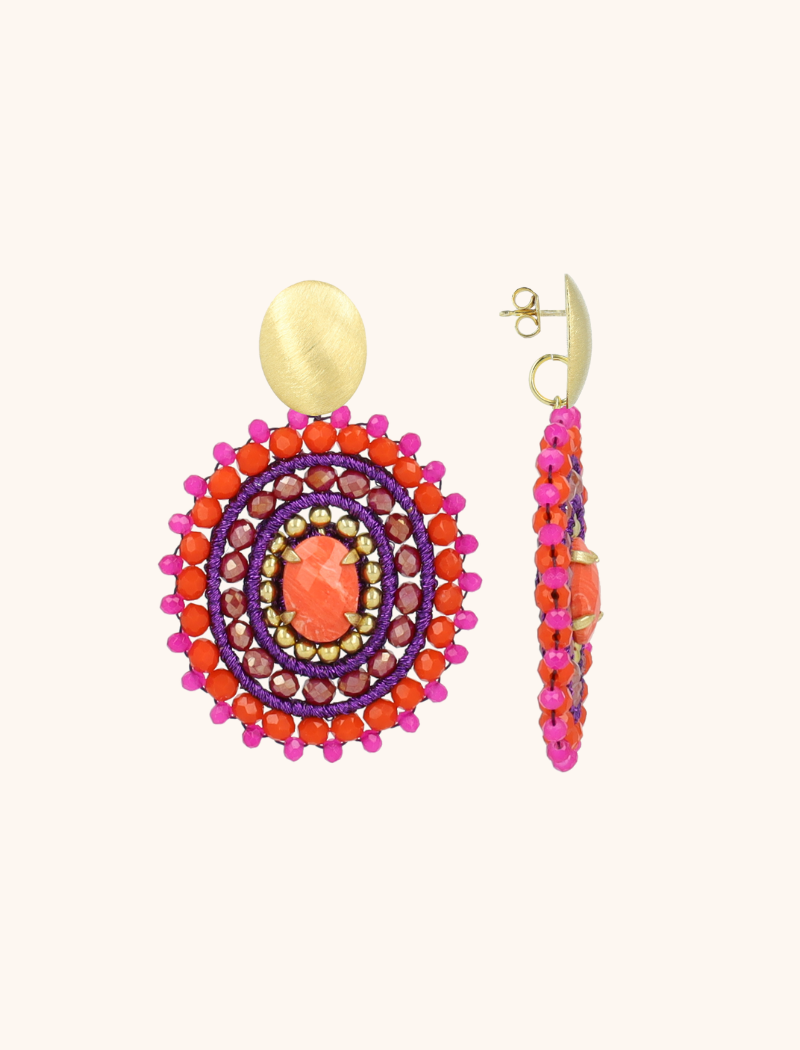 Fuchsia Oorbellen Jamie Filled Oval 3 Rings w/ Stone M