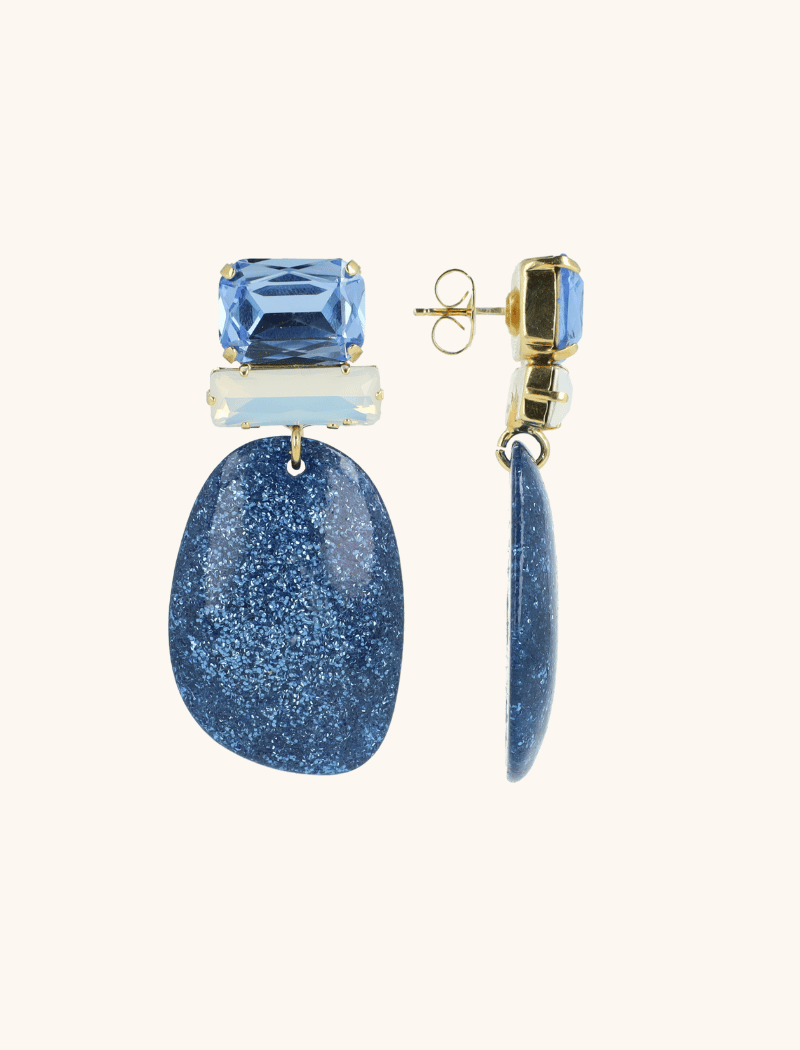 Blue Glitter Earrings Alara Oval L