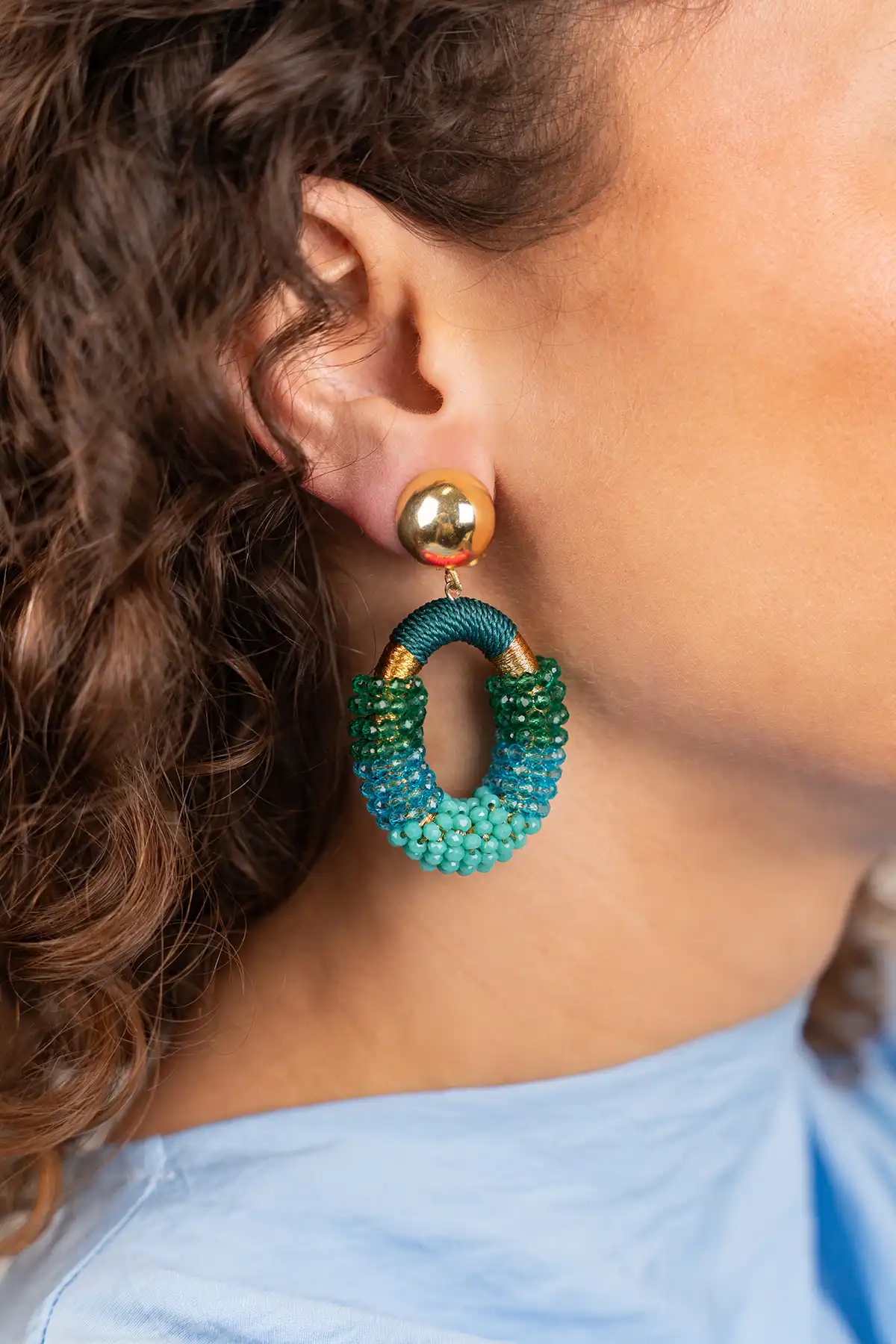 Green Earrings Yara Combi Oval M Clip