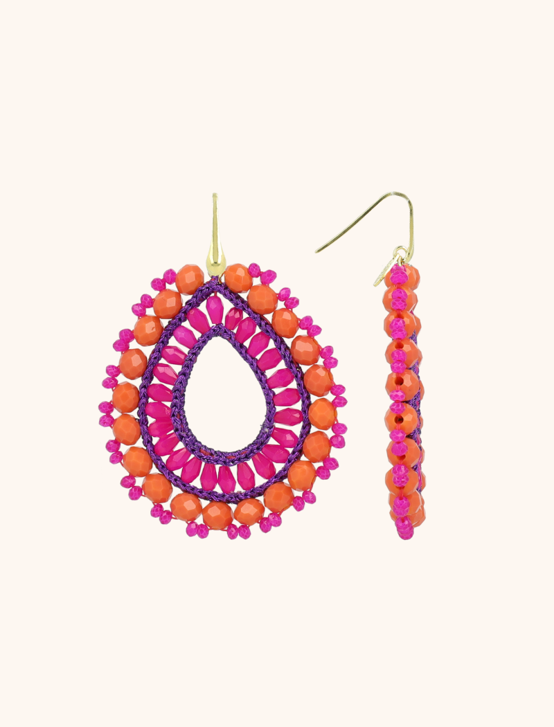 Fuchsia Oorbellen Vos Open Drop L Irr. Stones 