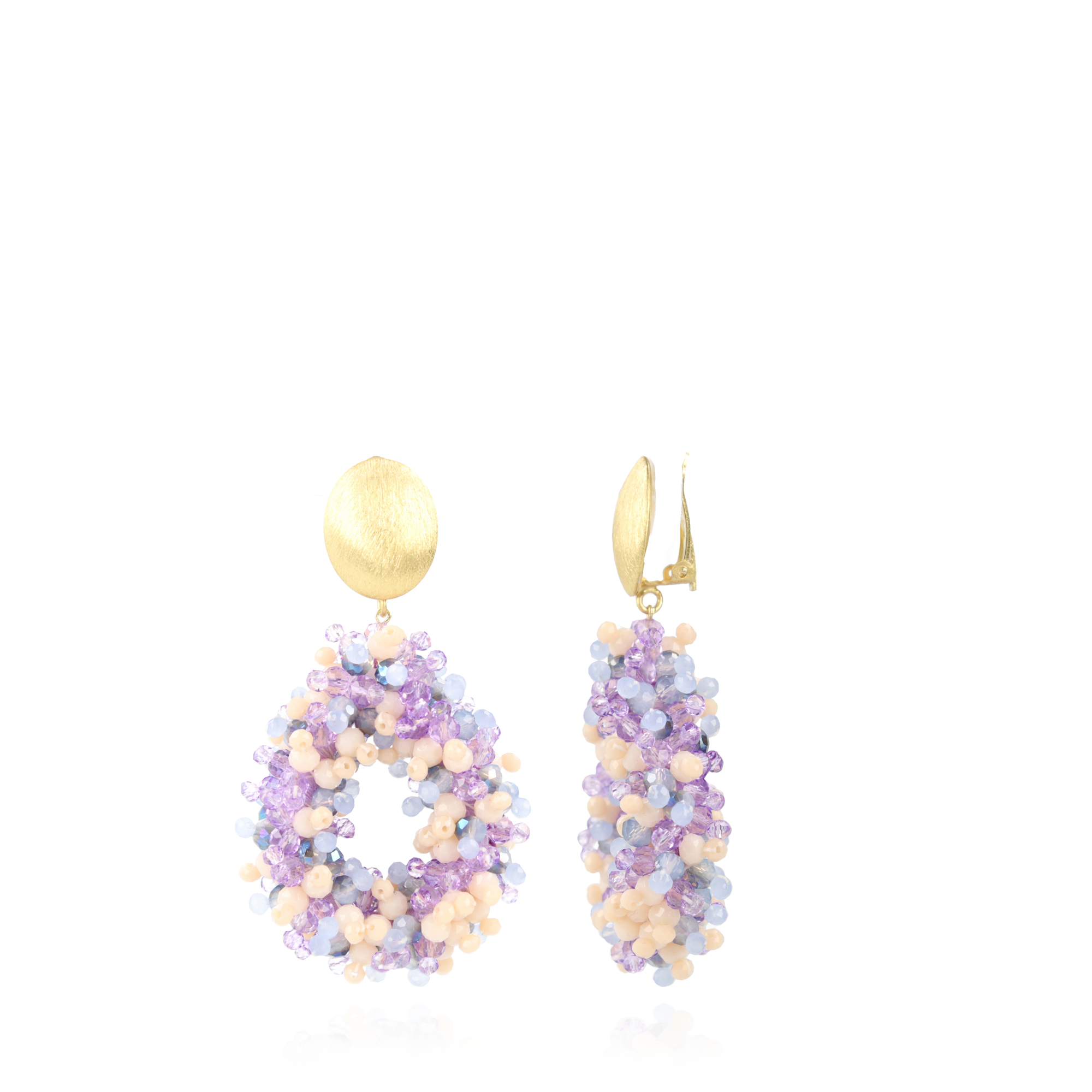 Mixed Purple Earrings Clip Louise Glassberry Drop L Double Stones Tonal