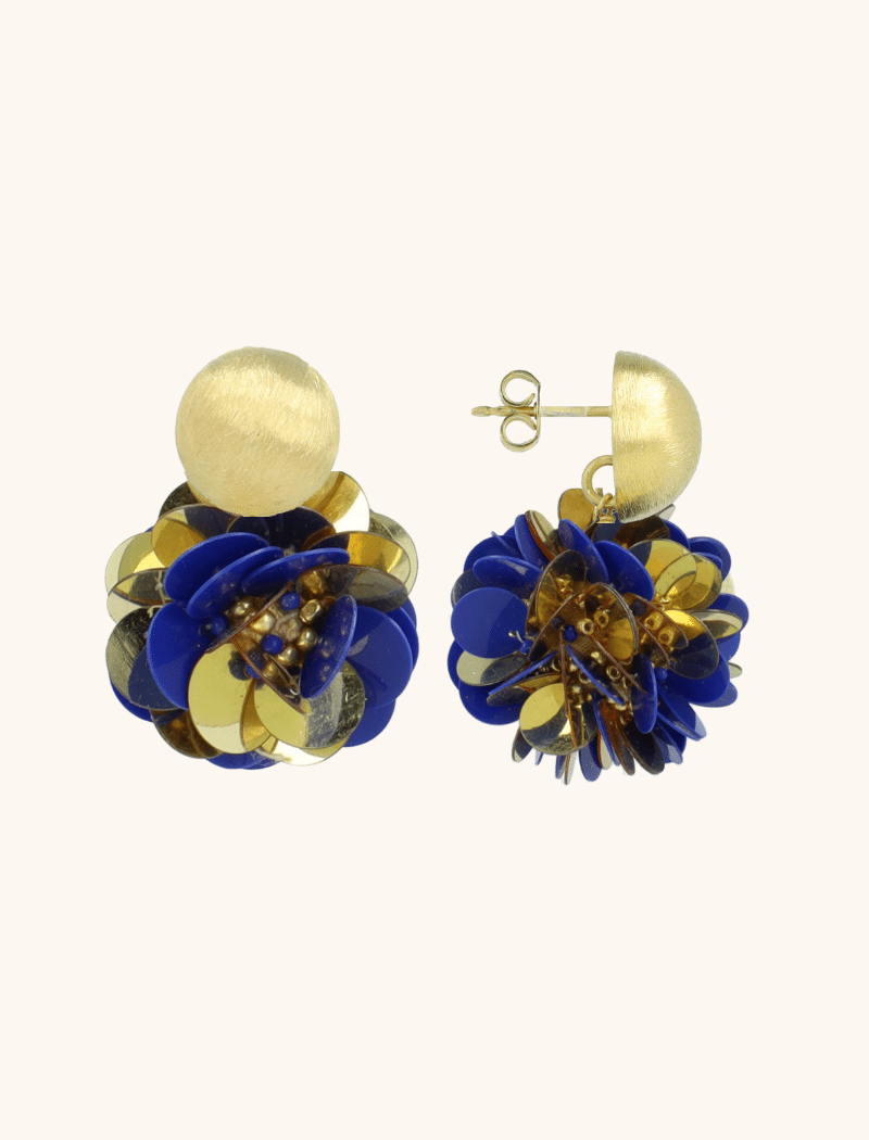Blauwe Goudkleurige Oorbellen Sequin Globe L